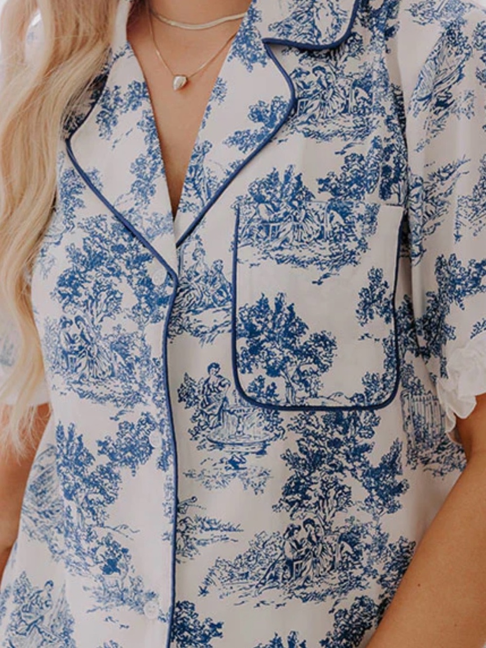 New Women's Blue Toile Short Pajama Set SZ MD - Picture 2 of 12